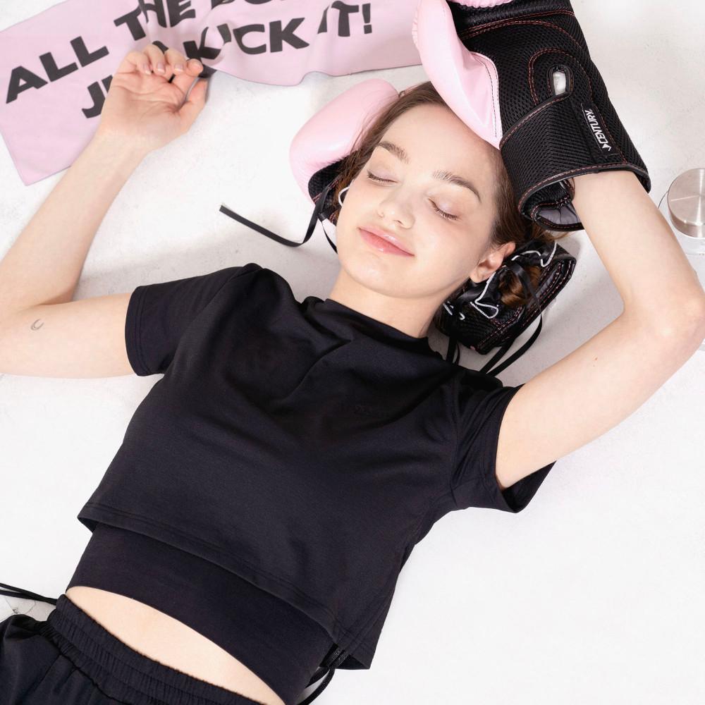 여자 킥복싱옷 복싱옷 복싱 킥복싱 체육관 옷 헬스장 짐웨어 트레이닝 팬츠 크로스핏 여자복싱 Bunny String T-shirt [Black]