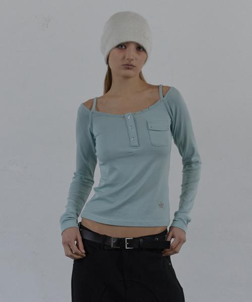 SLEEVELESS LAYERED TOP / LIGHT BLUE