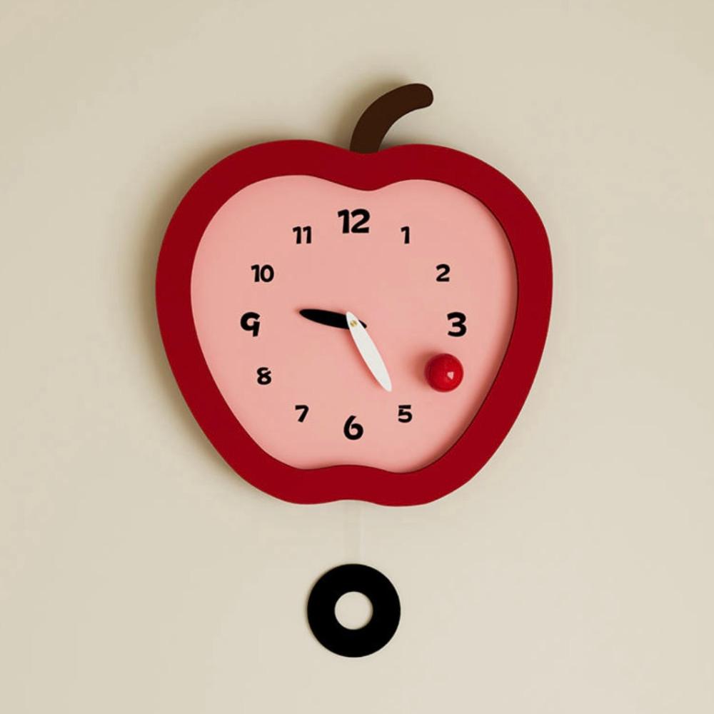 귀여운 사과 벽걸이 시계 유니크 무소음 귀여운 인테리어 소품 침실 거실 아이방