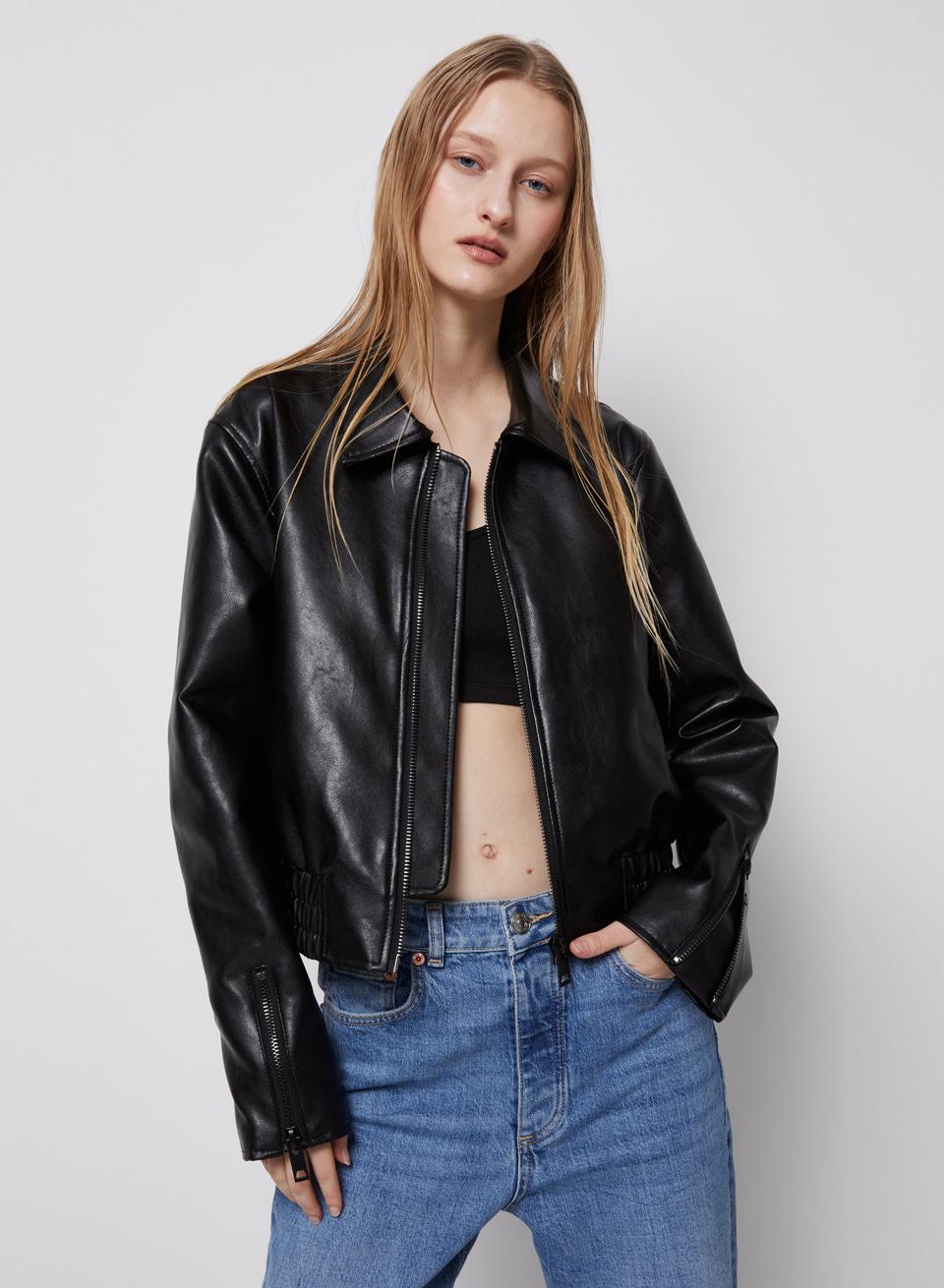 9020 비건레더 싱글밴딩 자켓_블랙