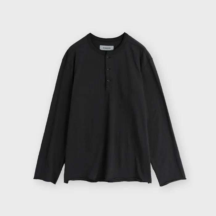 Henley Neck Long Sleeve, Black