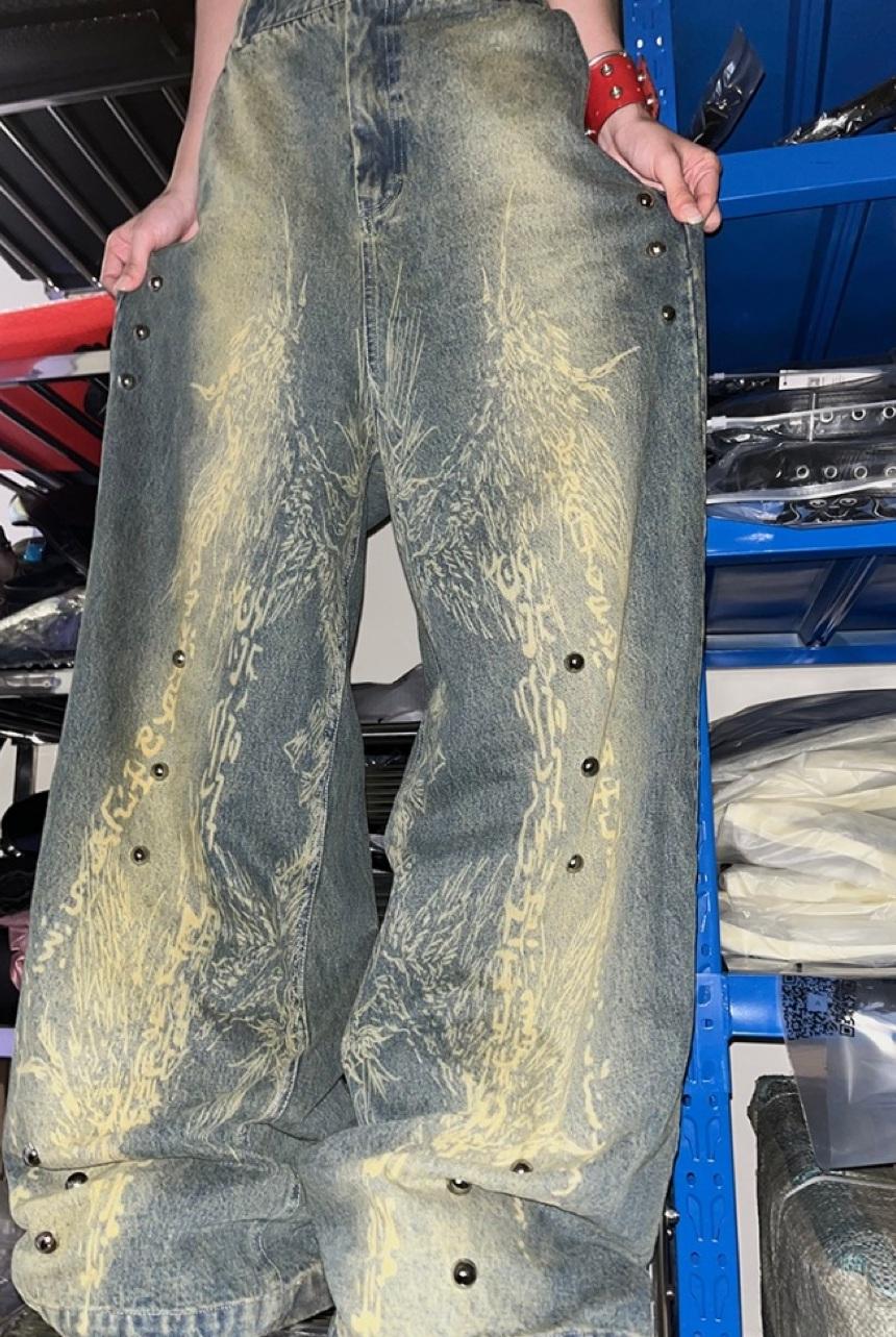 Elyoya angel wing studded straight jeans