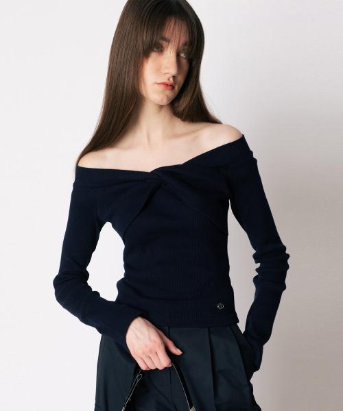 콤 스튜디오(COMBSTUDIO)  CO OFF SHOULDER JERSEY TOP_NAVY - 사이즈 & 후기 | 무신사