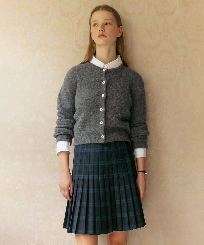 WOOL PLEATS MIDI SKIRT NAVY CHECK