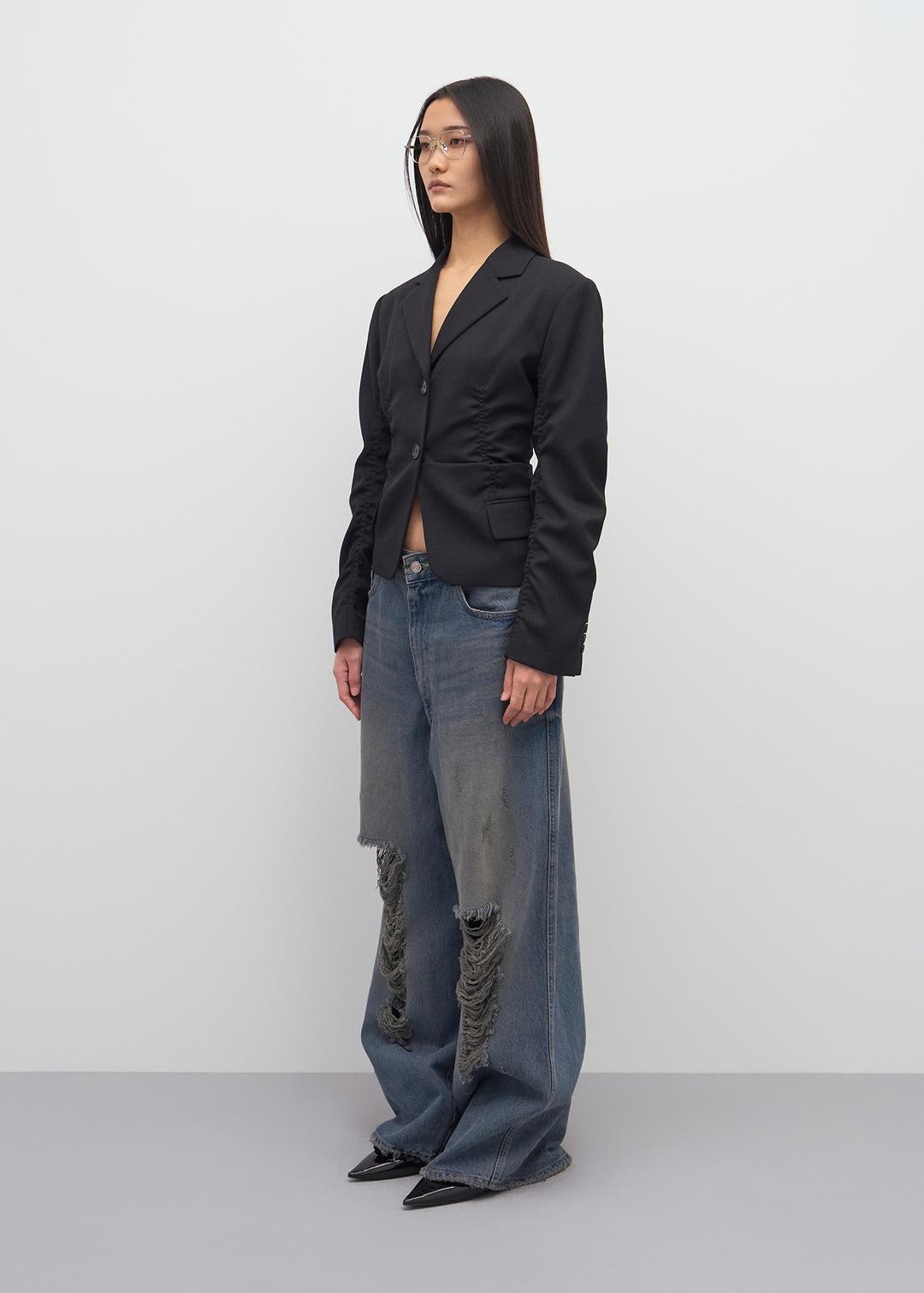 TWILL SHIRRING JACKET (BLACK)