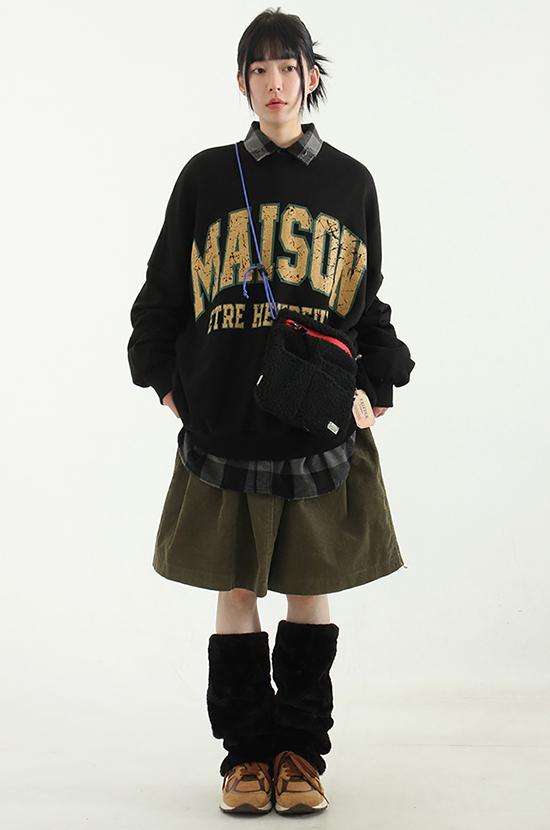 corduroy flare banding midi skirt