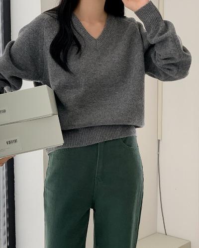 (당일일부)봄 가을 겨울 베이직 아이템 엑스트라 파인울 심플 기본 울 브이넥 니트(82298)