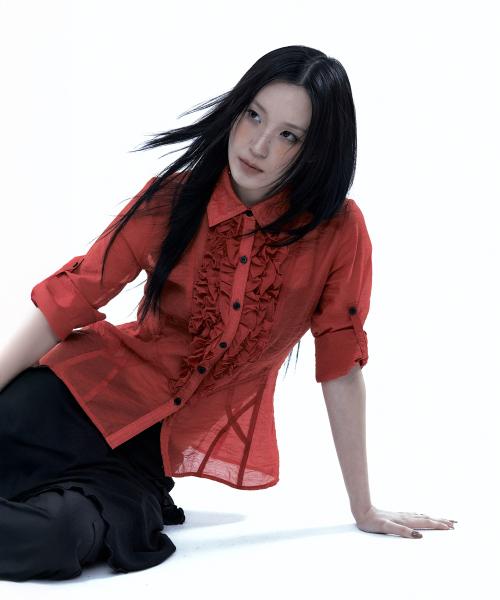 프릴 시어 셔츠 레드