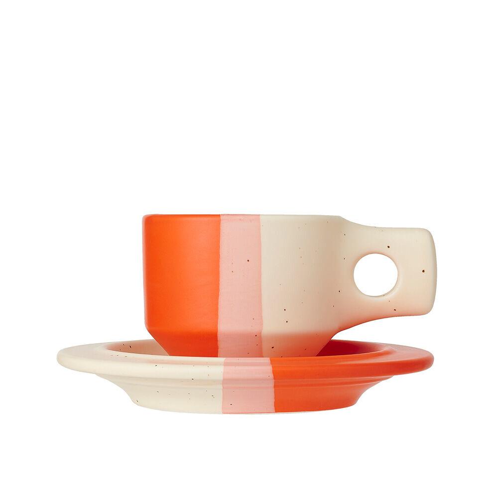 Color Block Line Flat Cup & Saucer - Orange