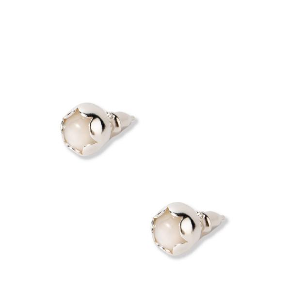 FLOWER BEZEL STONE EARRINGS(MOONSTONE)