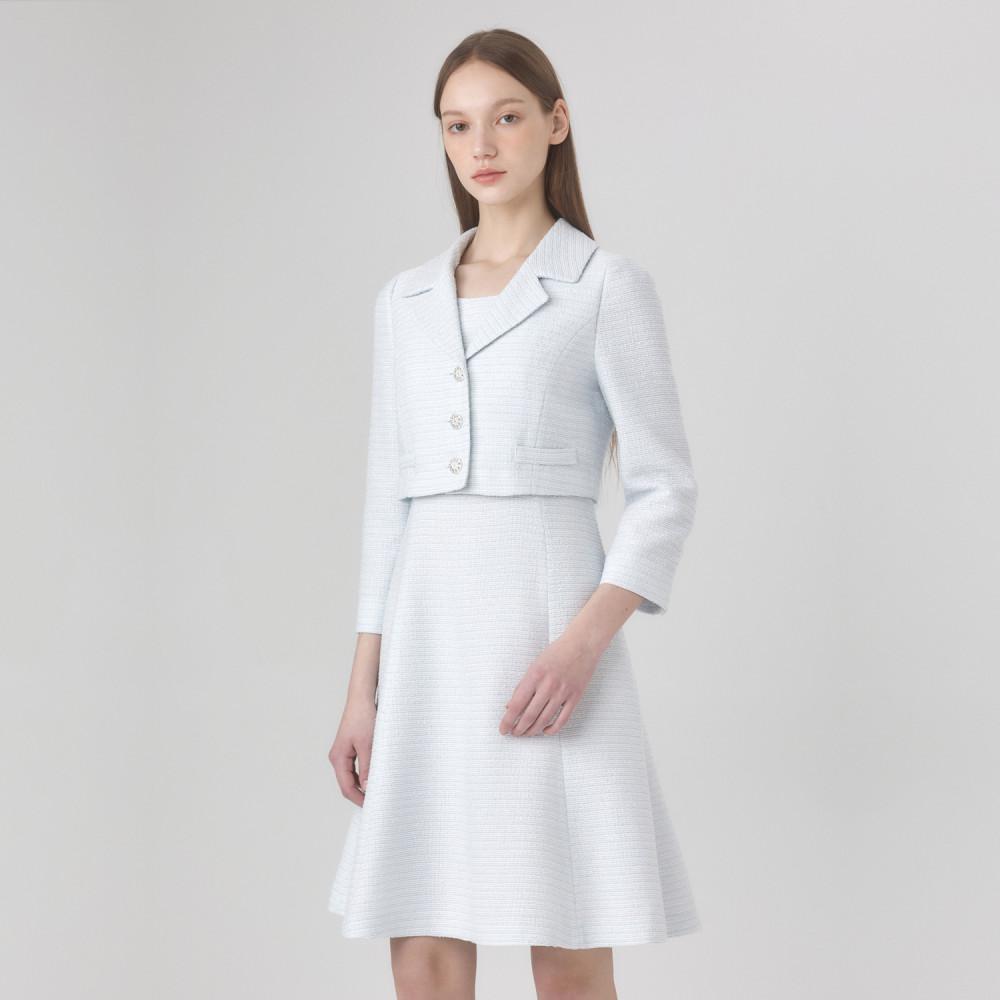 [라인어디션]실버버튼 트위드 카라 원피스 NWOPMD0400