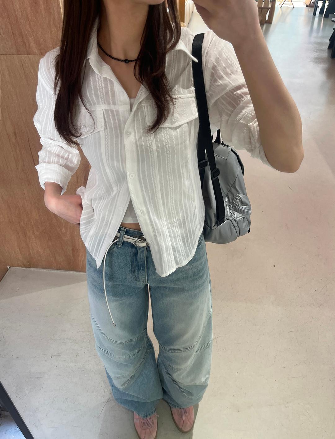 위시러브미 웨스턴 빈티지 줄지 포켓 셔츠 1 color