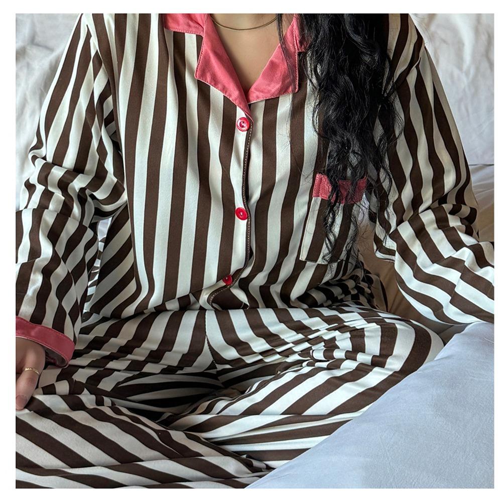 스트라이프 배색 긴팔 파자마 잠옷