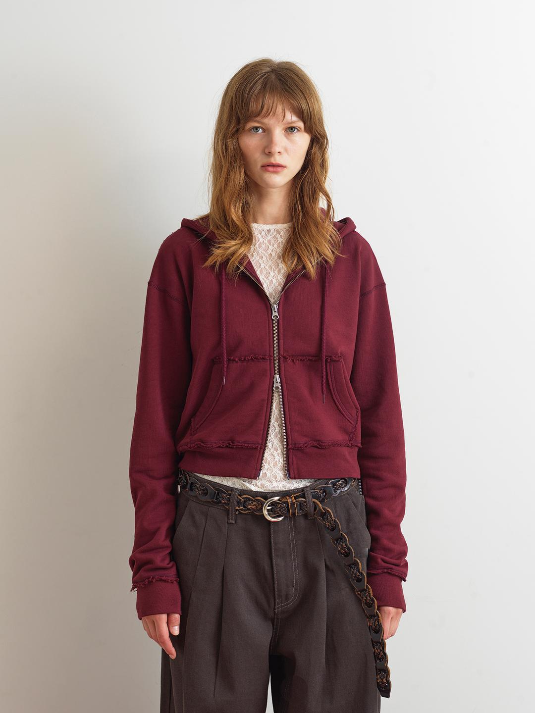 RAW CUT HOODIE ZIP-UP - WINE