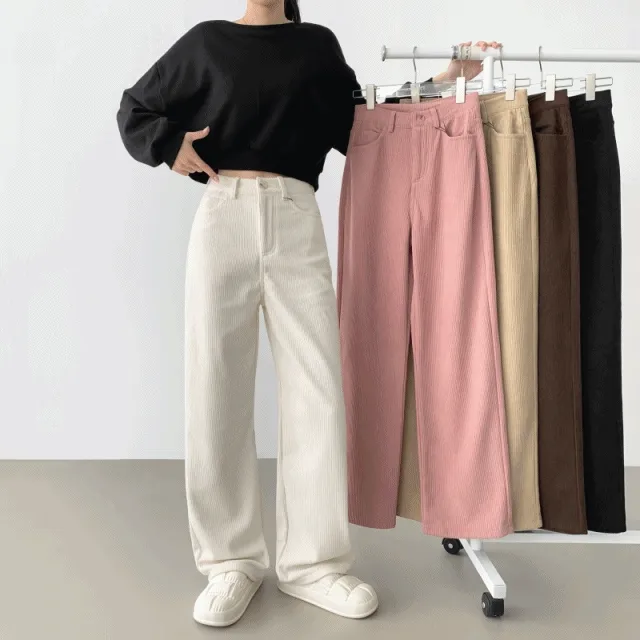 ~2XL[융털,기장선택/담요입은줄?]골덴 코듀로이 벨로아 융털기모 롱와이드 팬츠