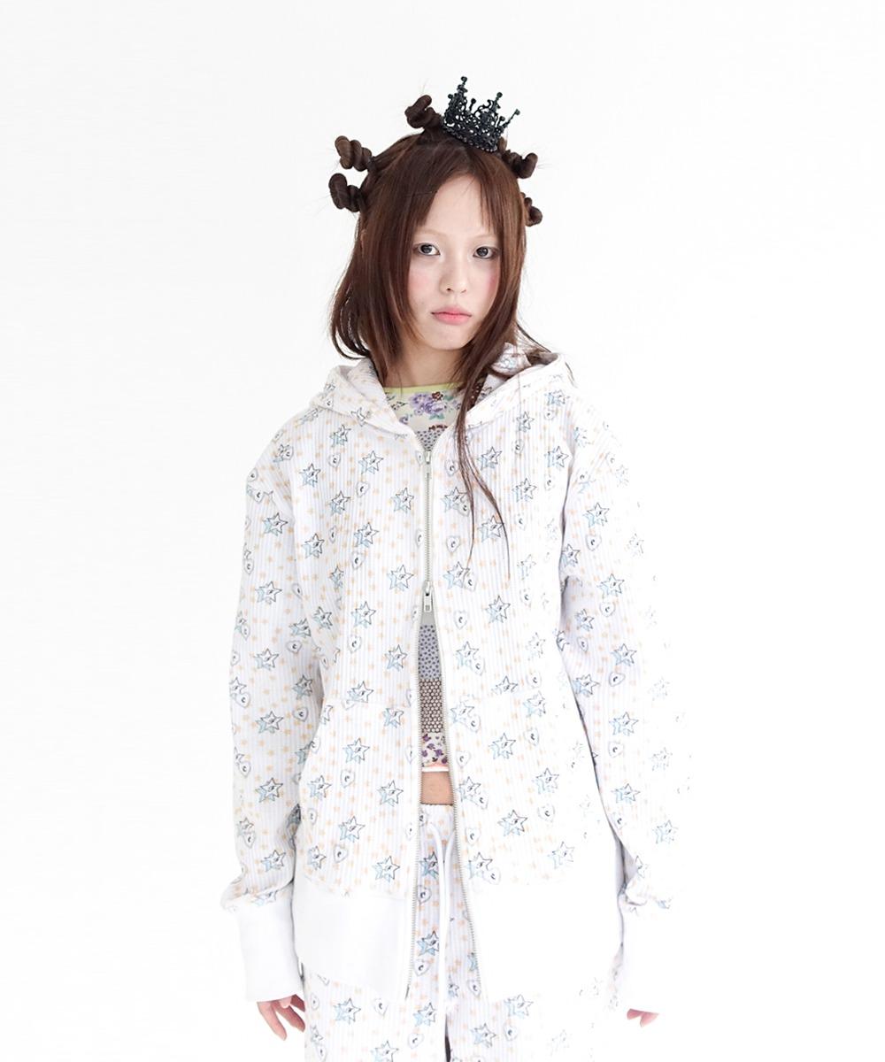 popping heart&star zip-up (white)