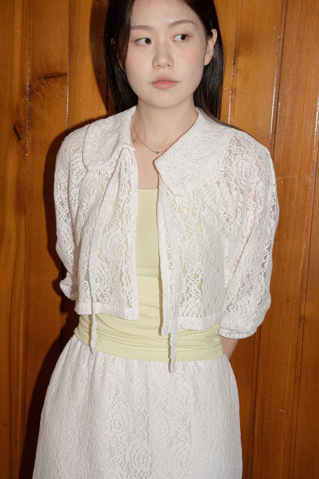 ☁︎ {pattern} flower bolero cardigan (white)