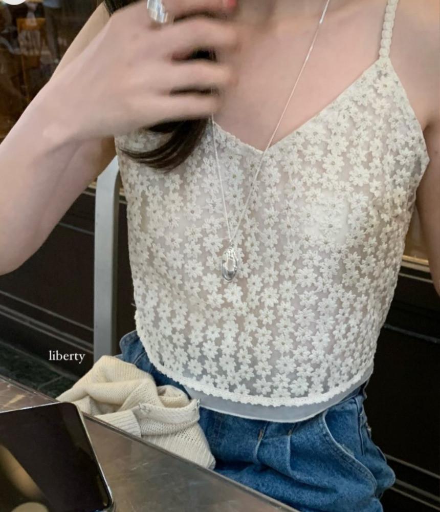 liberty 플라워 나시 탑 데이지 레이스 나시블라우스