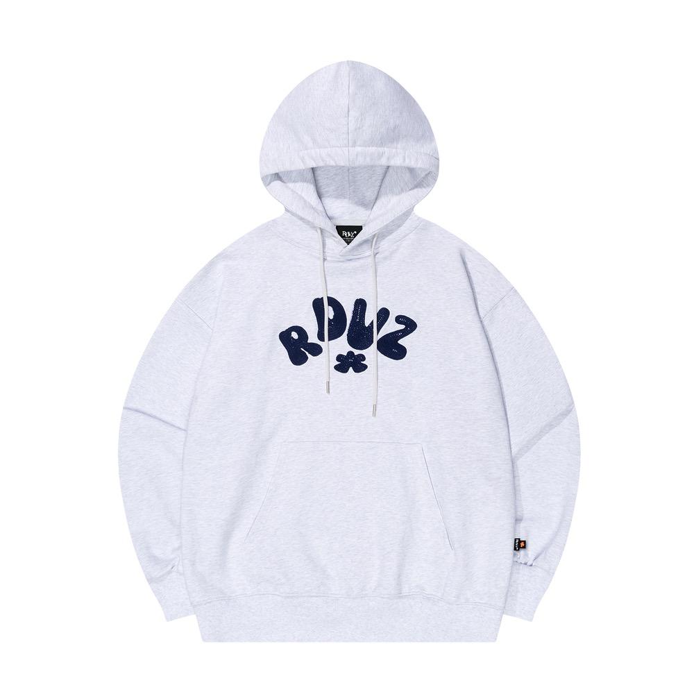 핸들 자수 하프 로고 후드 - 멜란지 그레이