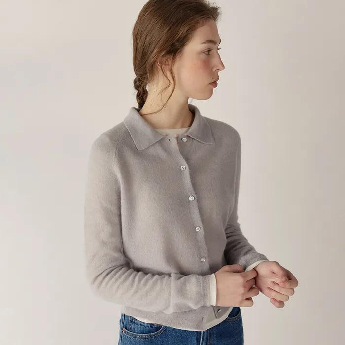 baby alpaca collar cardigan (light grey)