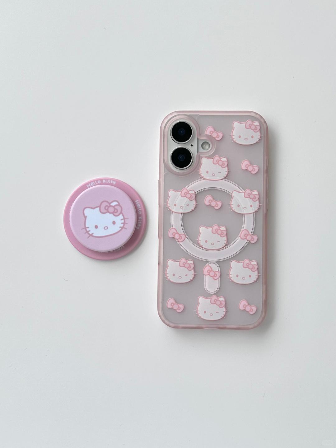 연핑크 러블리 리본 키티 맥세이프 그립톡 케이스