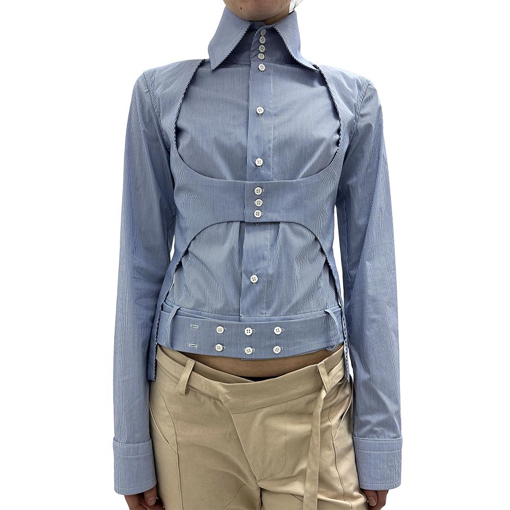 [OTTOLINGER : 오토링거] Belted High Collar Shirt white and blue