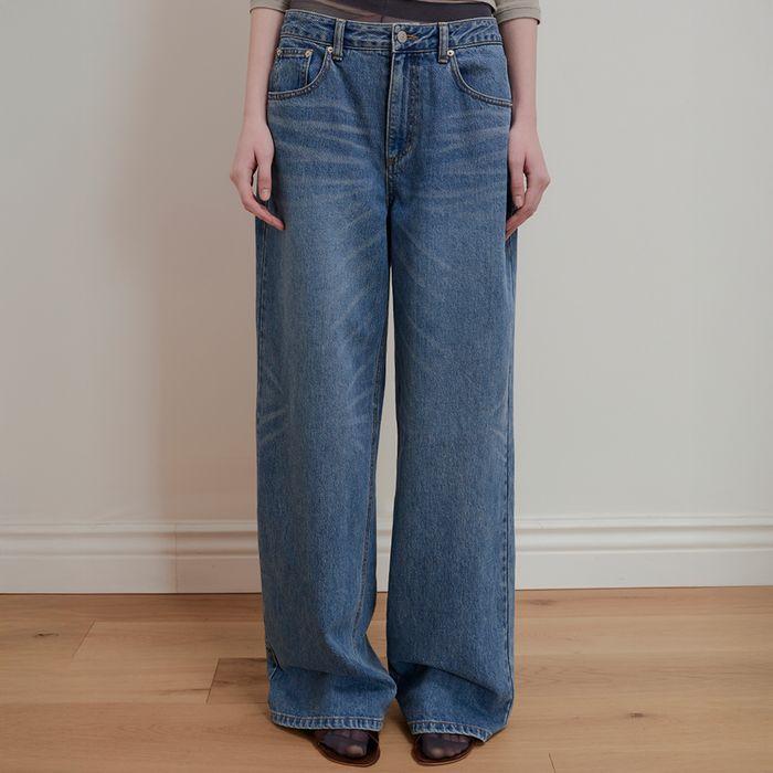 WHISKERS FADED DENIM PANTS - BLUE