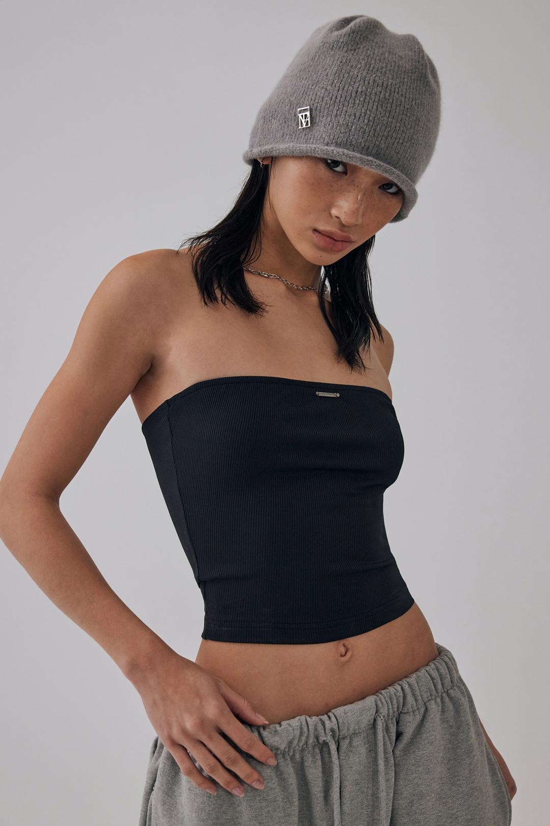 Basic Ribbed Crop Tank Top [ Black ]