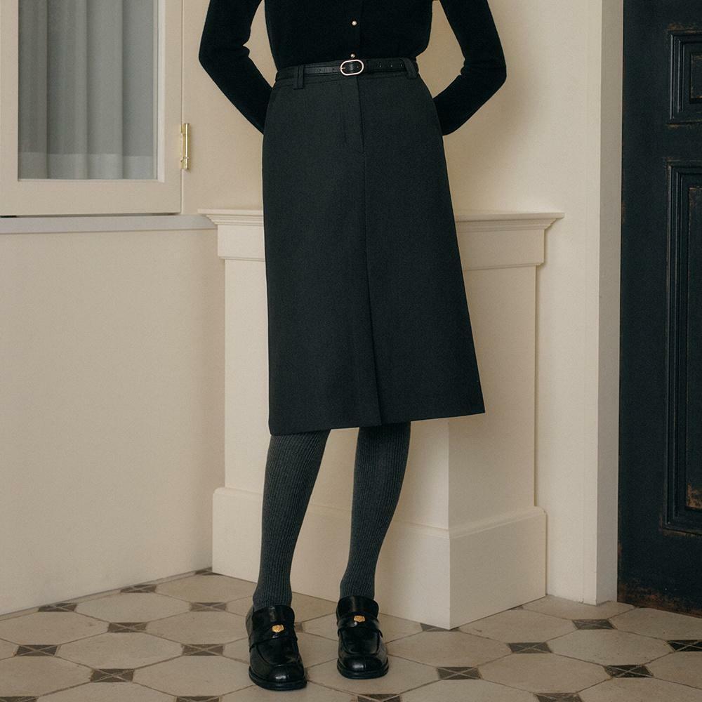 차콜 헤이즐 트임 미디 스커트 / CHARCOAL HAZEL SLIT MIDI SKIRT