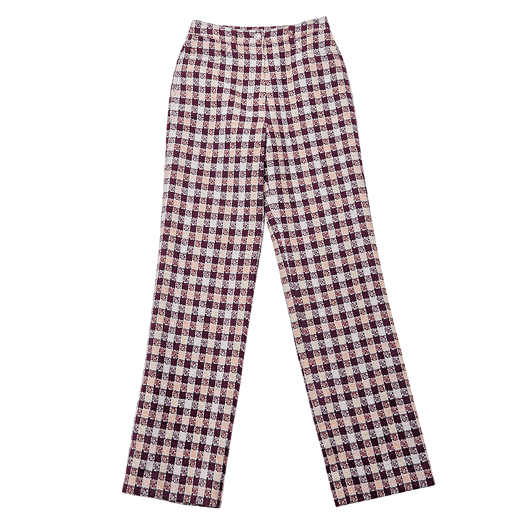 Check Pattern Tweed Trousers [BURGUNDY]
