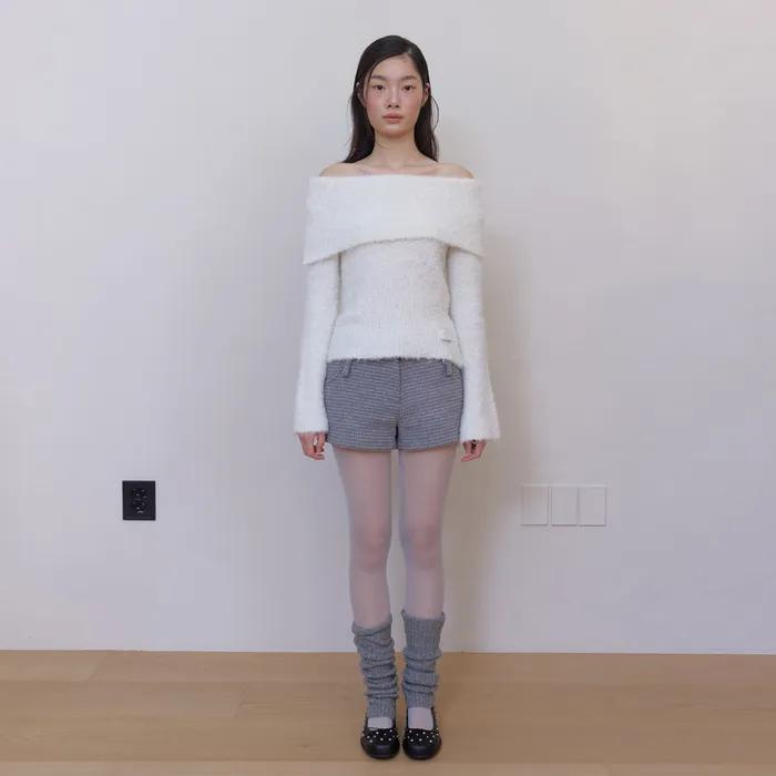 DOUBLE BELT WOOL MICRO PANTS (GREY CHECK)