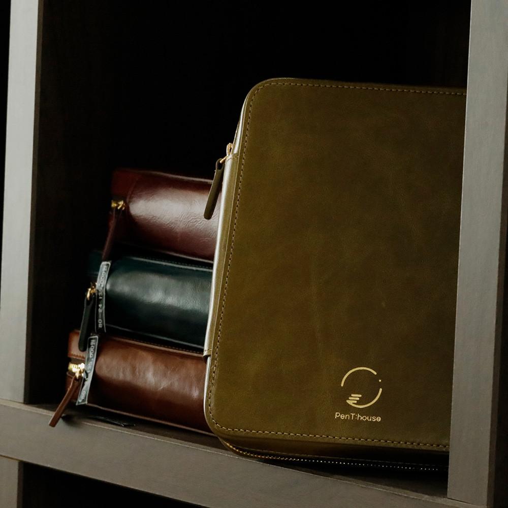 펜트하우스 12구 L (신형) 슈페리어 만년필 지퍼 파우치 케이스 양면 수납 고급 천연 가죽