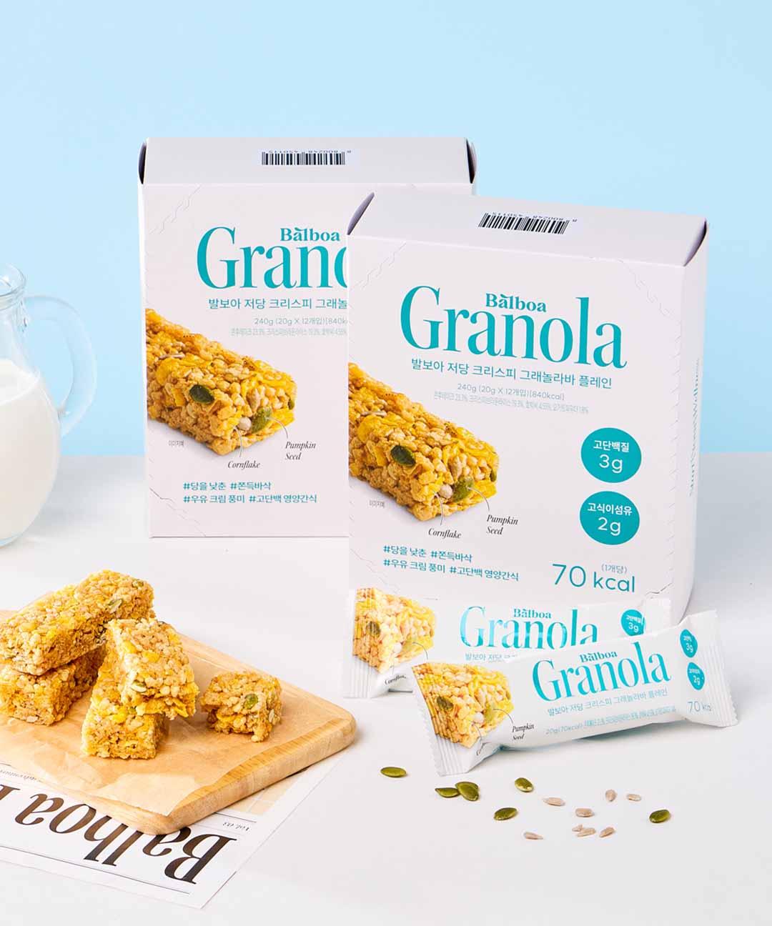 발보아키친 🔥70 kcal🔥 발보아 다이어트 간식 저당 크리스피 그래놀라바 플레인 12개입