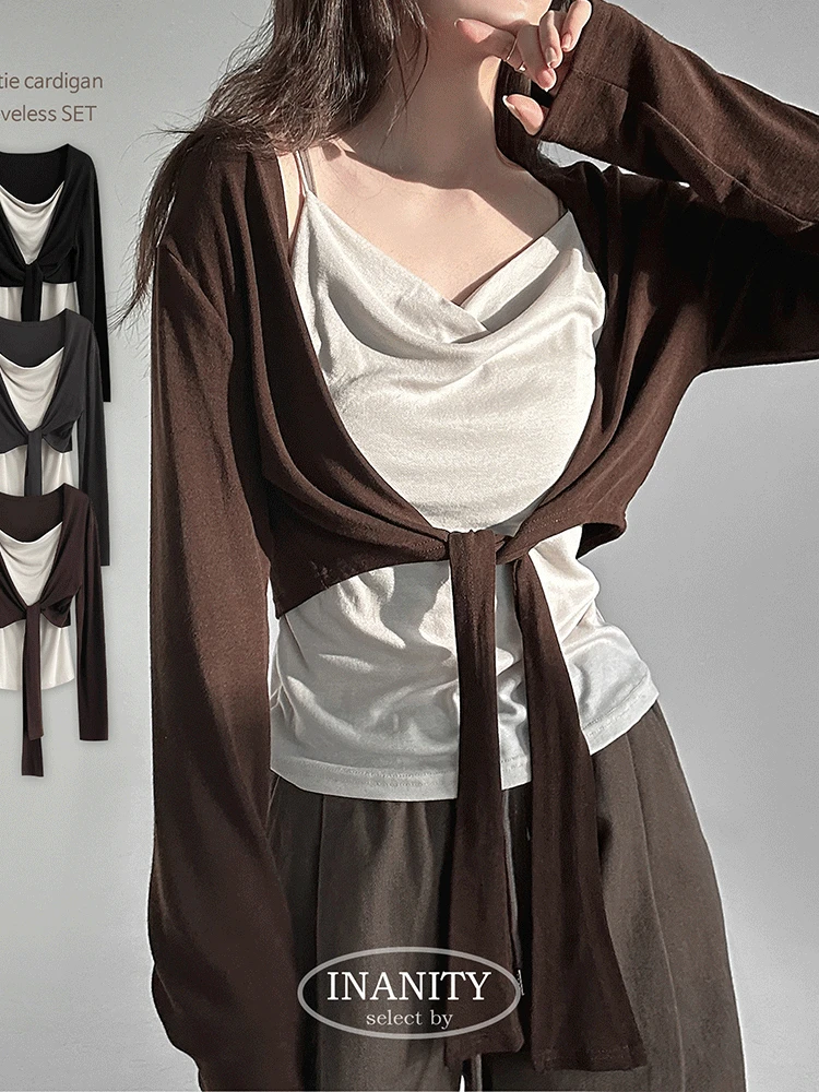 당일출고🚀25FW🍂[여리핏끝판/set] 텐셀 타이 가디건 셔링 나시 투피스 3color