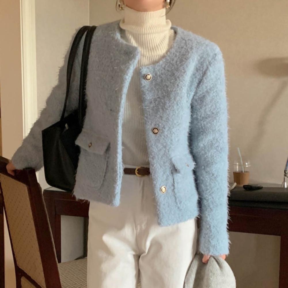 A 시어 여성 크롭 숏 부클 트위드 자켓 (3c)