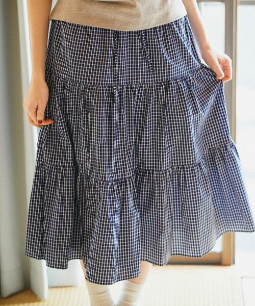 버터플라이 셔링 스커트(네이비체크)