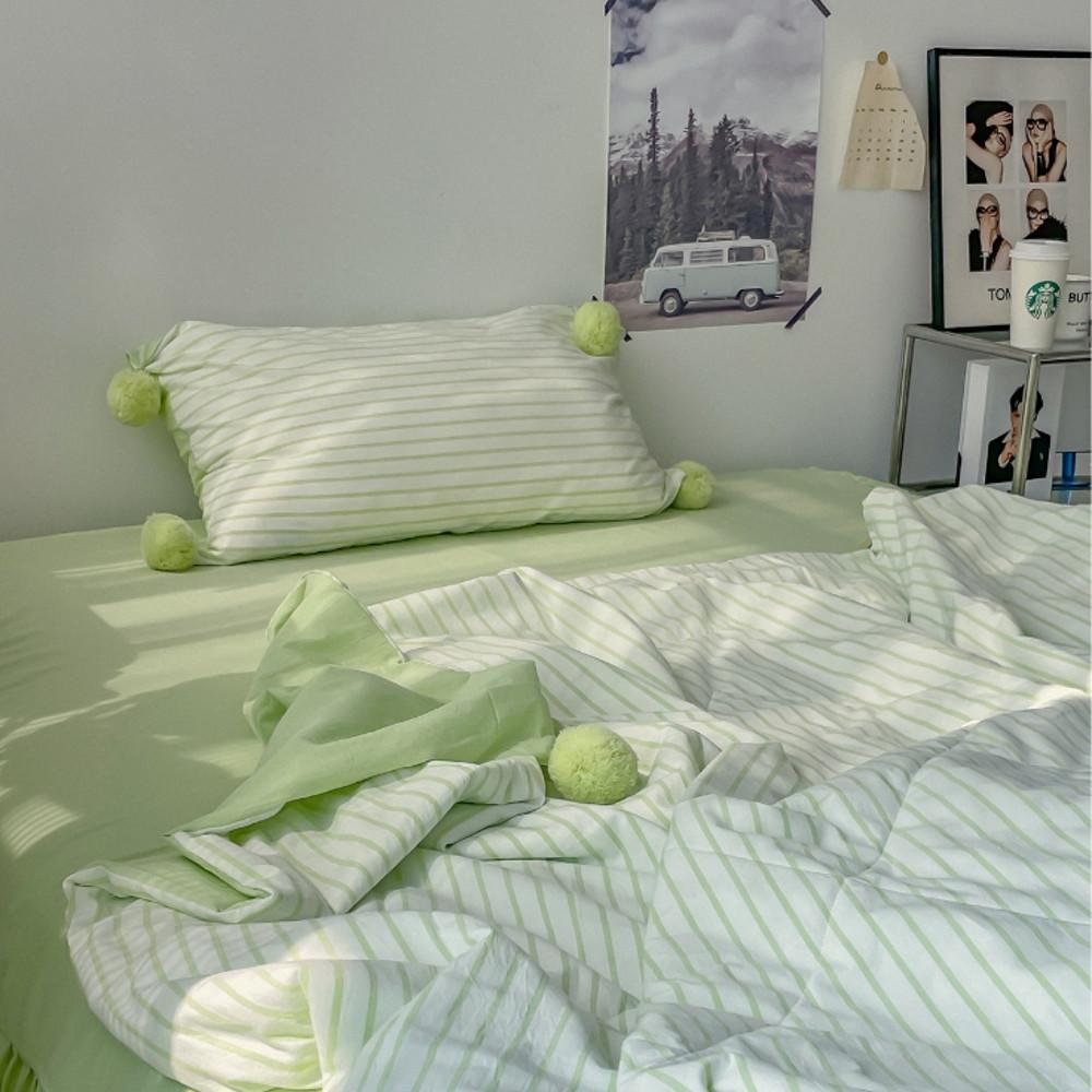 코지풀 그린 스트라이프 폼폼 차렵이불 간절기 사계절 여름 얇은이불