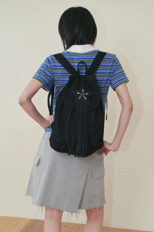 SUEDE FRINGE BACKPACK, BLACK