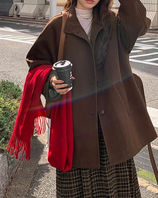 그레이스뮤즈 [누빔안감]하루카 울 하이넥 벨티드 하프 코트