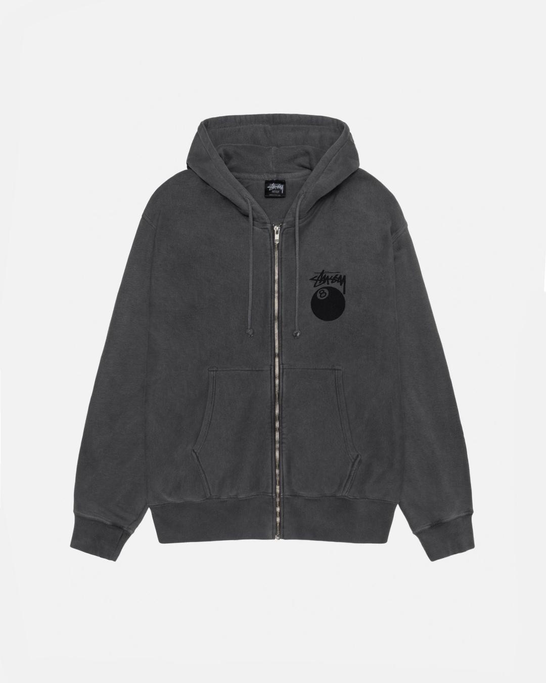 8 BALL ZIP HOODIE PIGMENT DYED - Black / S