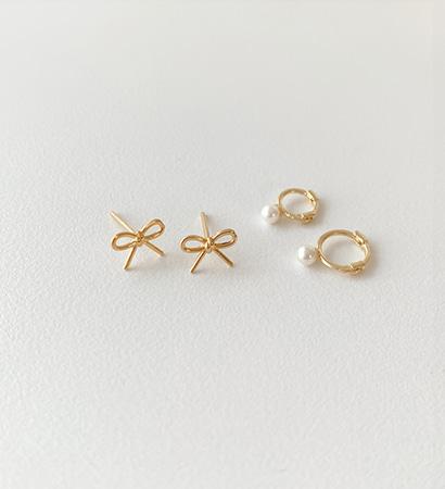 10Kgold / 레이디리본 귀걸이