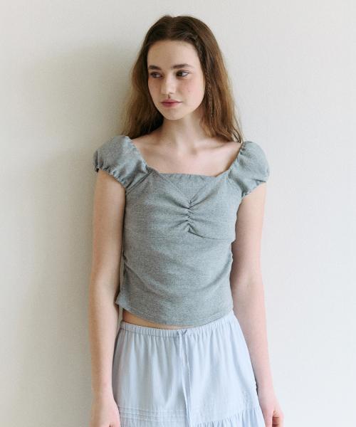 PUFF CAP SLEEVE T-SHIRT GRAY