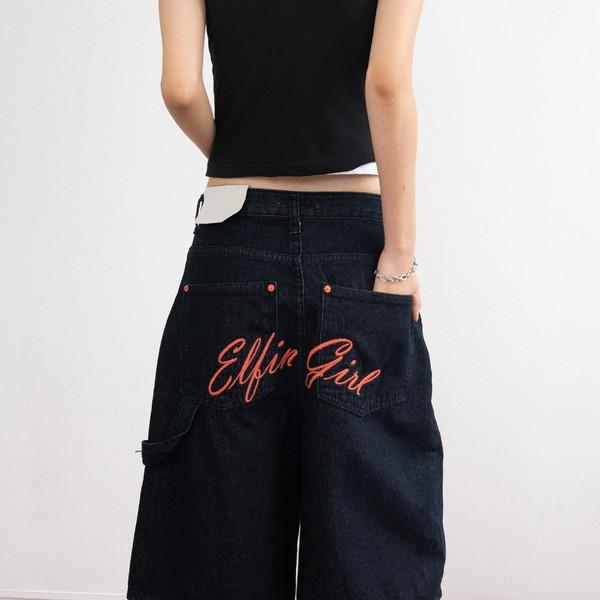Lettering Bermuda Denim Pants (Blue/3size)