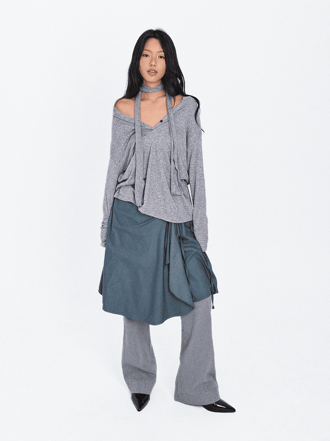 (최저가)Shark Shadow Wrap Midi Skirt(허리 뒷밴딩)