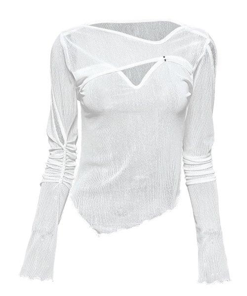 브레이드 see-through 컷아웃 탑 - 화이트