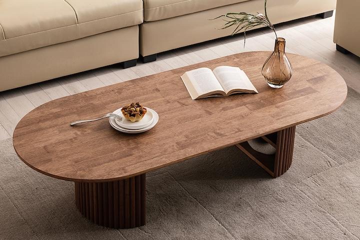 [국내제작] 어반 타원형 템바보드 원목 거실테이블 소파테이블