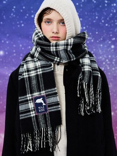 [12/07예약배송]돌핀라벨 체크 머플러 블랙