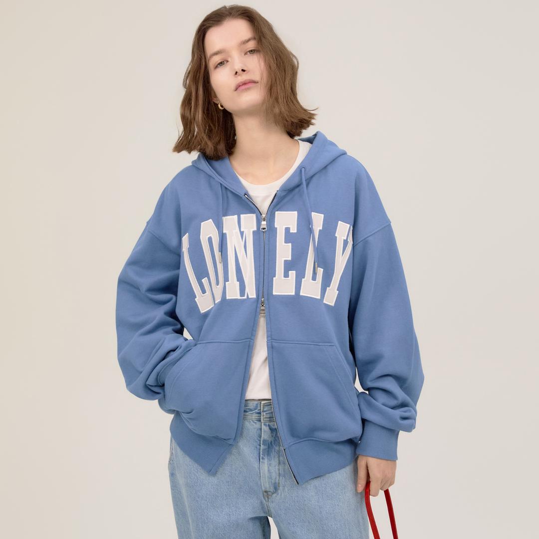 LONELY/LOVELY HOODIE ZIP-UP SKY BLUE GRAY