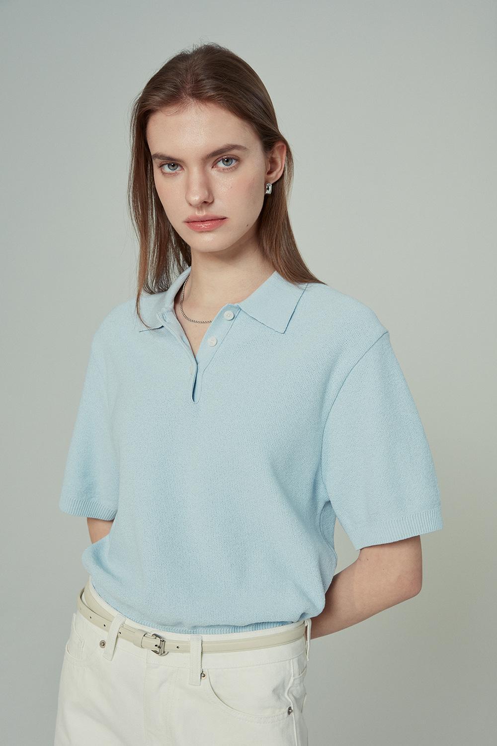 Cotton Half-Sleeve Polo Knit (light blue)