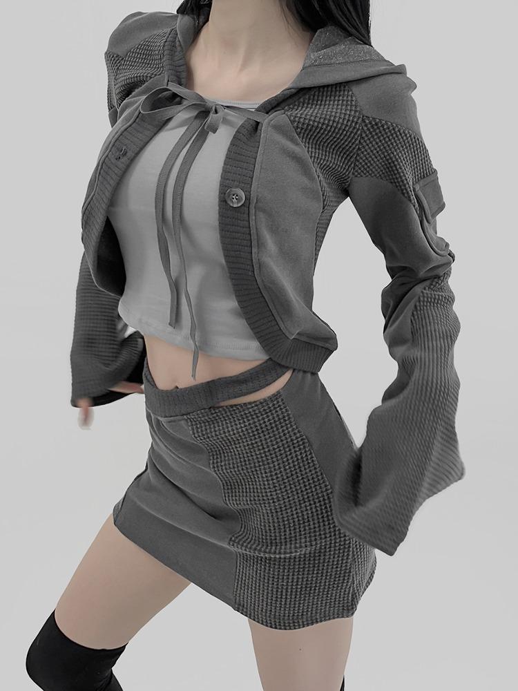 스텀 와플 후드 가디건 (2color)